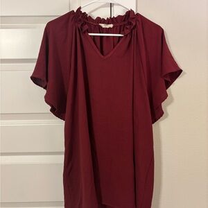 Entro Burgundy Ruffle Neck Blouse